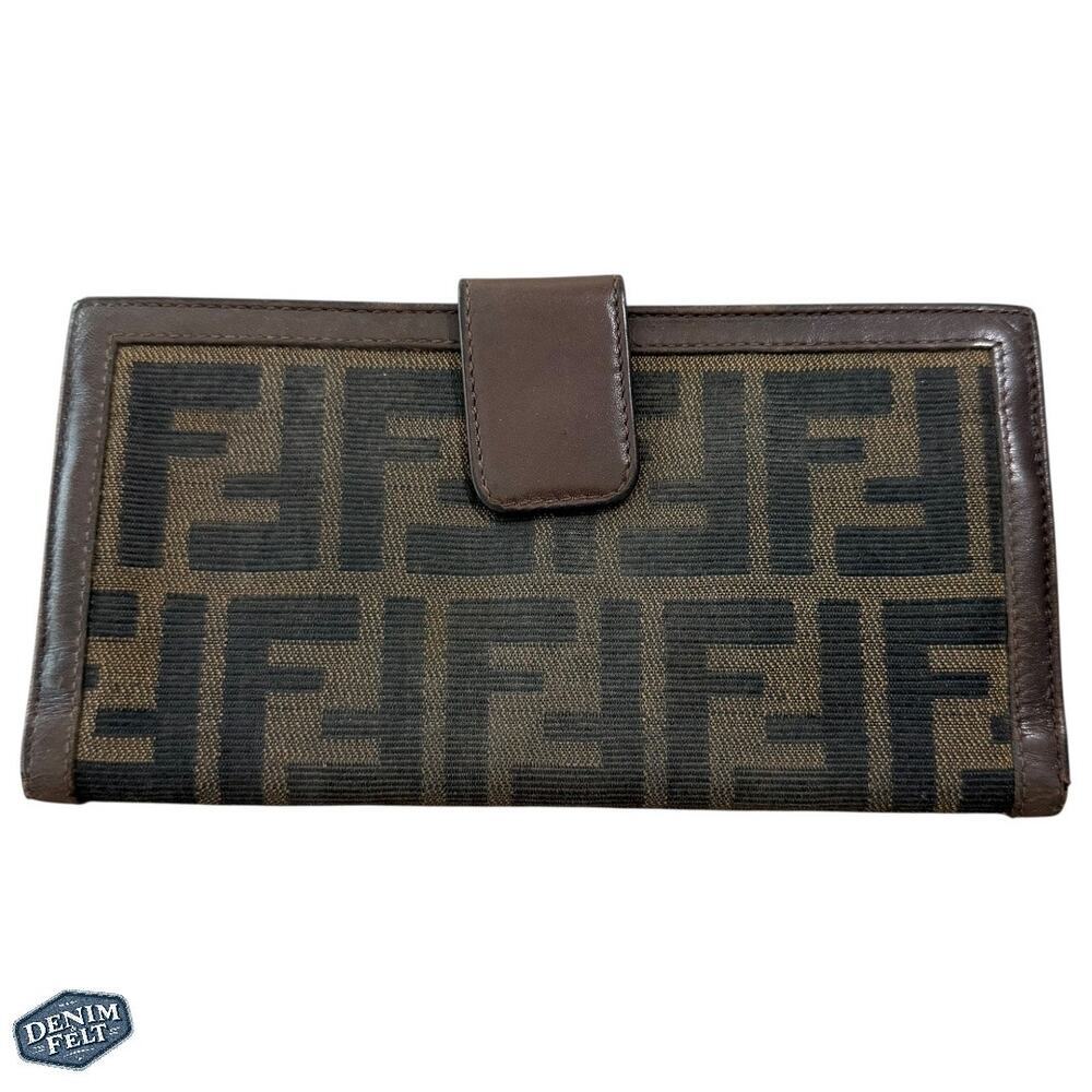 Fendi Zucca Canvas Bifold Wallet with Leather Trim Brown Vintage Logo Print